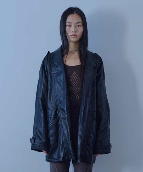 Leather Waist Drawstring Half Coat (black)