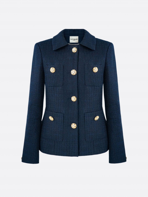 Classic Tailored Tweed Jacket (NAVY)