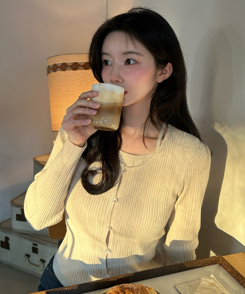 [W]Halterneck без рукавов кардиган layeкрасный knitwear - 2color
