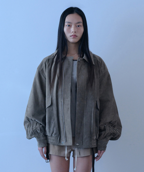 Tucked Rivet Leather Bomber Jumper (toffee коричневый dusty хаки)