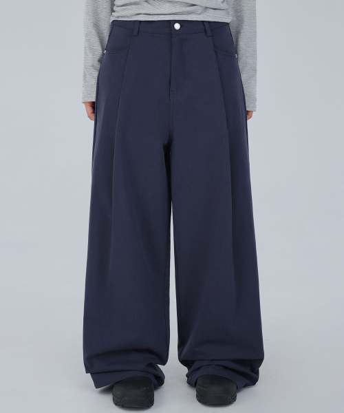 Широкие хлопковые брюки с защипами Navy