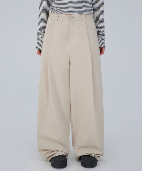 Широкие хлопковые брюки со складками Light Beige