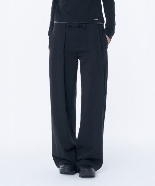 Big pleats belted pants BLACK
