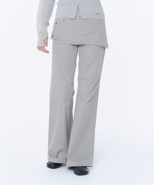 Layered button wrap skirt pants set GREY
