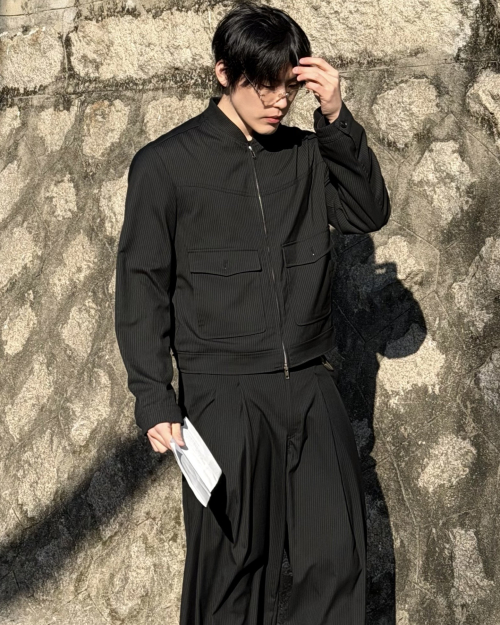 [SET] STRIPE OFFICER BLOUSON SET-UP - 2 COLOR