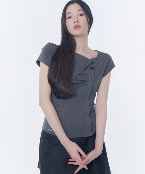 Folding collar shirring топ УГОЛЬНО-СЕРЫЙ