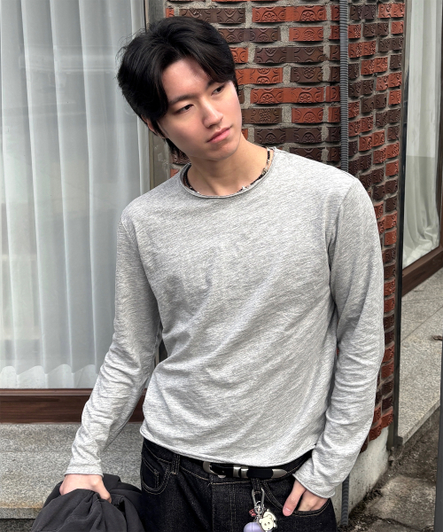 VTG SLUB ROUND NECK ДЛИННЫЙ SLEEVE (MELANGE СЕРЫЙ)