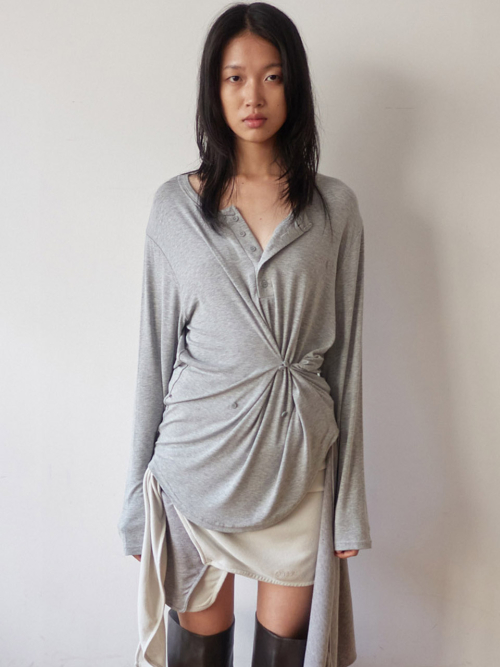 На пуговицах Henley Neck Топ _ Серый