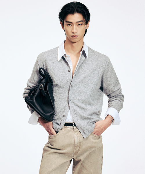 Cashmere Blend Knit Cardigan (Grey) TNSW6E100G2