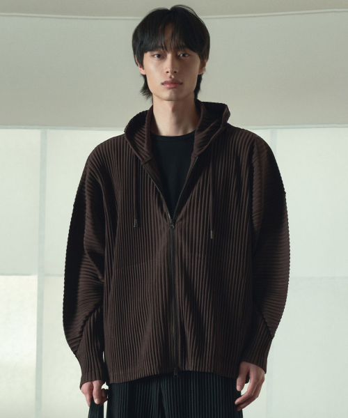 Yoyogi Pleats Hooded Zip-Up (Brown) TNJU6E107W2