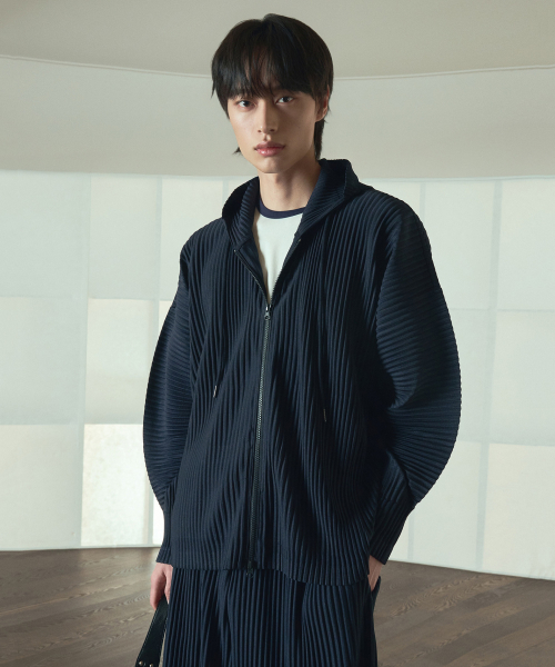 Yoyogi Pleats Hooded Zip-Up (Navy) TNJU6E107N2