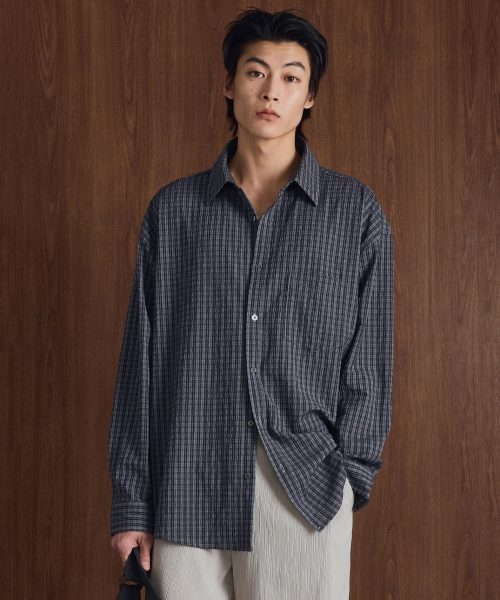 Kinoshita Seersucker Check Shirts (Navy) TNSH6E102N2