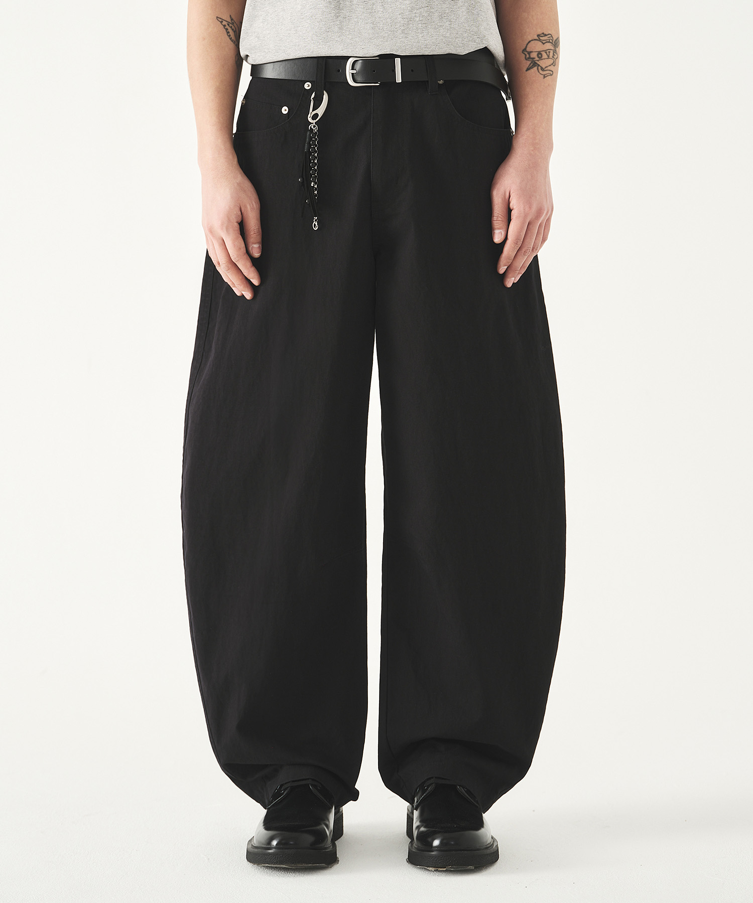 Curved Wide Cotton Pants_Black
