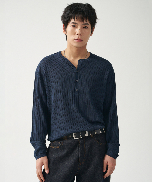 Кроп-трикотаж хенли Washable Cool Touch Navy