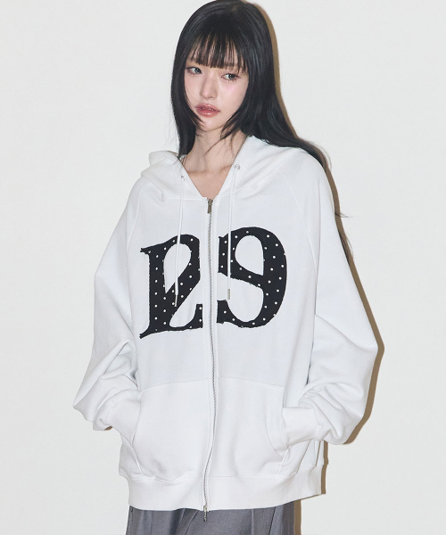 MUSINSA | ILLIGO 129 Logo Patch Hoodie Zip-Up Light Gray