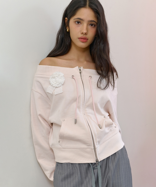 Офшолдер худи на молнии Vera-Light Pink