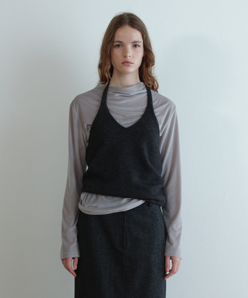 Raccoon Halter Knit Top (Brown)