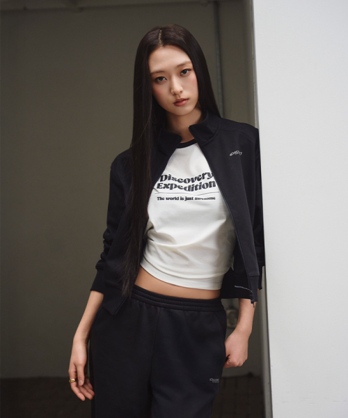 Женская трикотажная куртка-олимпийка с высоким горлом (BLACK)