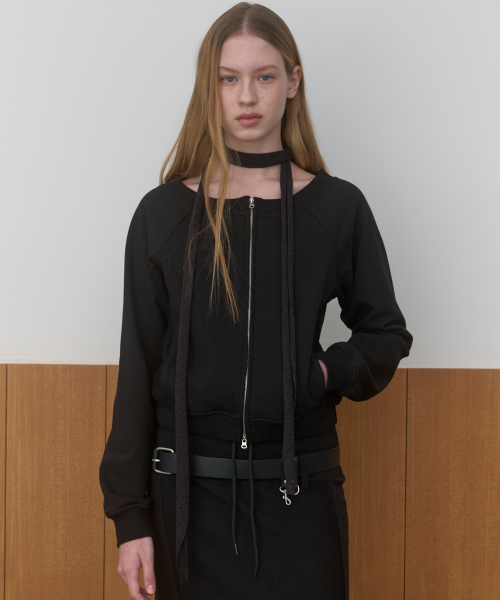 BOAT NECK ZIP-UP_BLACK