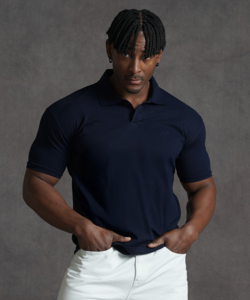 Футболка Muscle Fit с воротником Plain, Navy