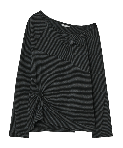 Striped Seam Button Top [Black]