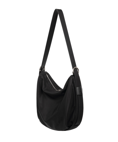 SLOT BELTED NYLON HOBO CROSS BAG [BLACK]