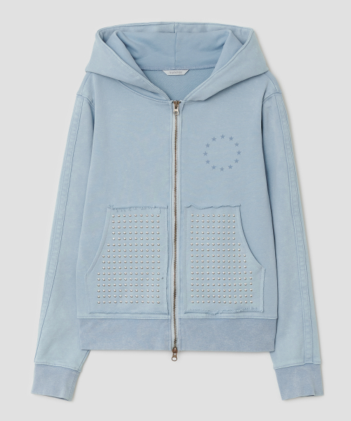Washed Rhinestone Zip Hoodie [Blue]