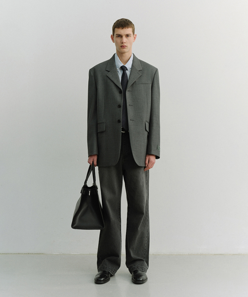 3 BUTTON WOOL BLAZER_UNISEX_UDJA6A103_CHARCOAL GREY