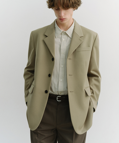 3 BUTTON WOOL BLAZER_UNISEX_UDJA6A103_KHAKI BEIGE