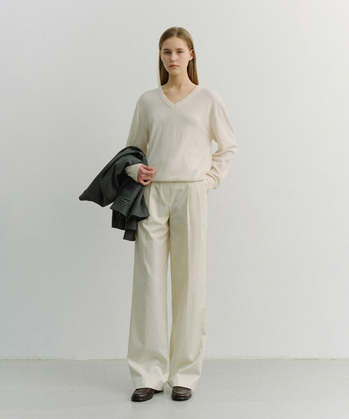 DOUBLE PLEATED CHINO SLACKS UDPA6A224 слоновая кость