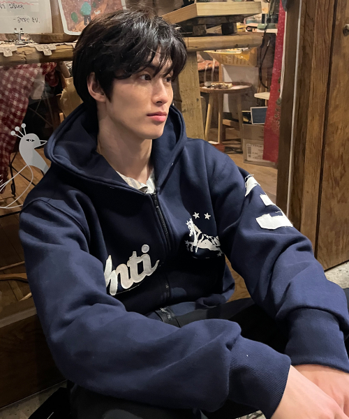 UNICORN VARSITY EMBLEM HOOD ZIP UP тёмно-синий