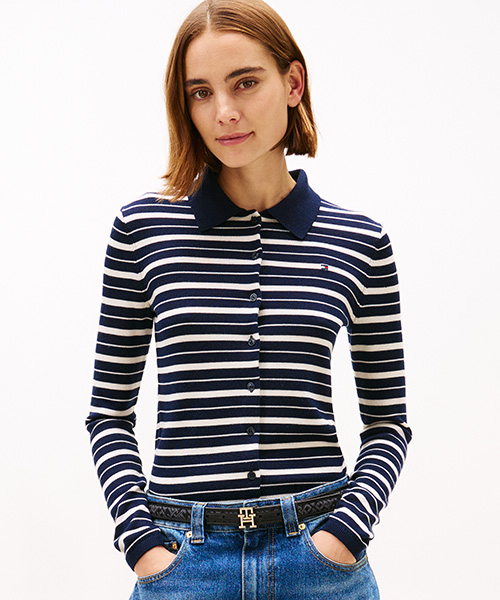 Поло-кардиган в полоску из шерсти Wool Blend (T22G0KCD042WT10A6)