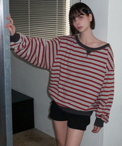 полосатый Off-Shoulder рубашка Red