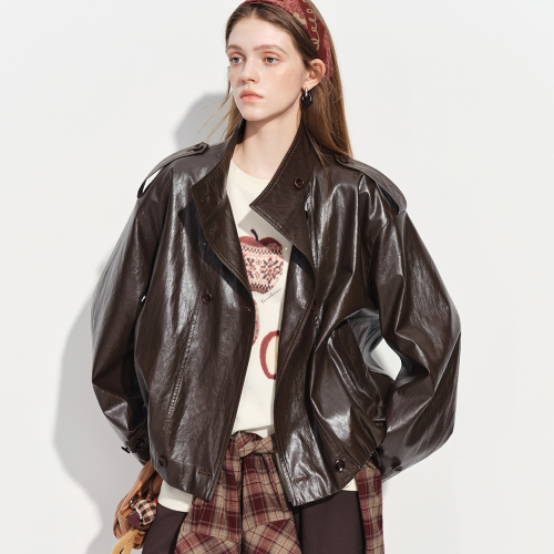 WD Loose glossy кожаный куртка