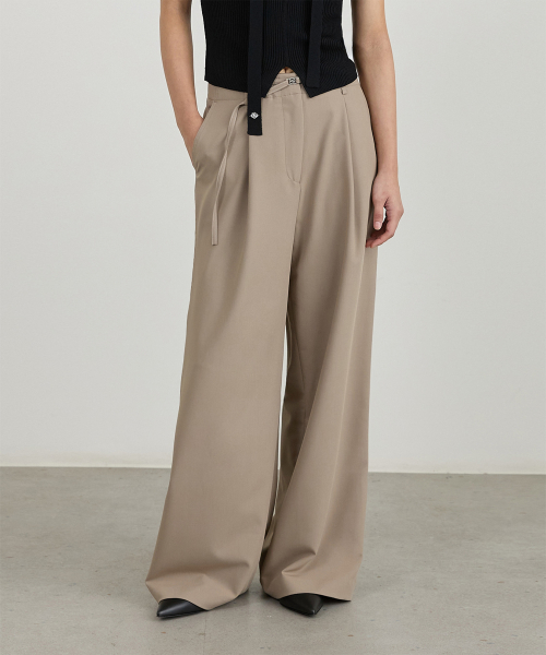 Широкие брюки с поясом и защипами Belted, Beige