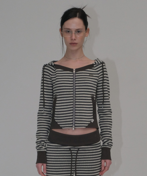 STRIPE JERSEY SLIM HOODIE [CHARCOAL]
