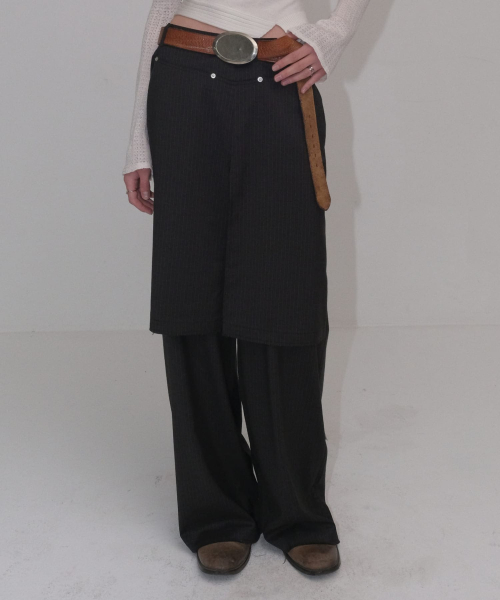 SKIRT LAYERED PANTS [CHARCOAL]