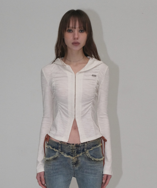 SHIRRING HOOD CARDIGAN [IVORY]