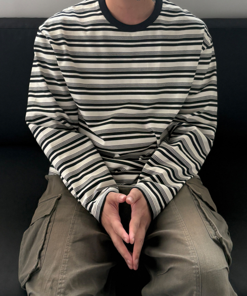 DAILY MULTI-STRIPE LONG SLEEVE TEE BK