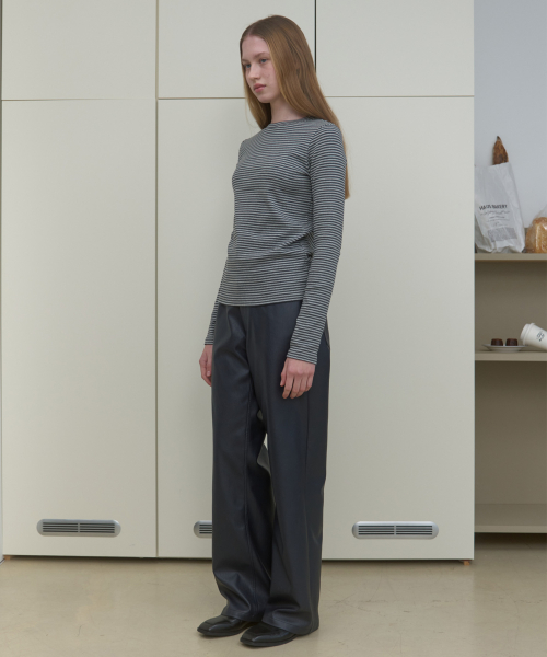 кожаный STRAIGHT PANTS тёмно-синий