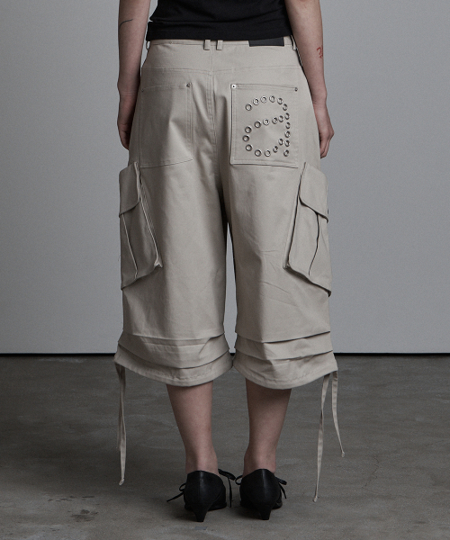 Бермуды на завязках с люверсами Beige