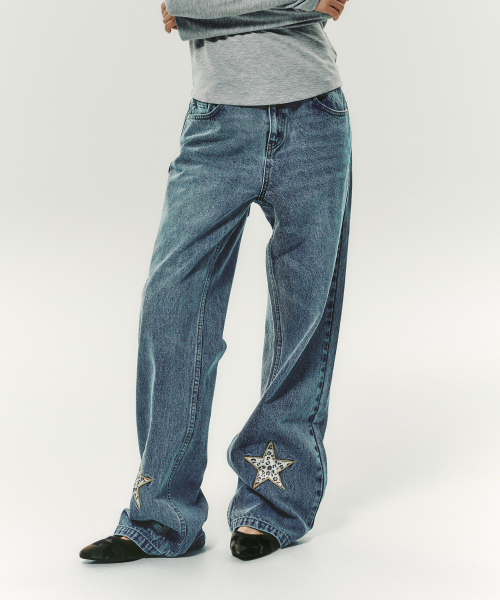 STAR APLIQUE DENIM PANTS LIGHT BLUE