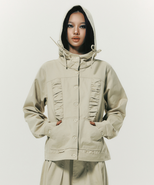 COTTON SHIRRING HOOD куртка BEIGE