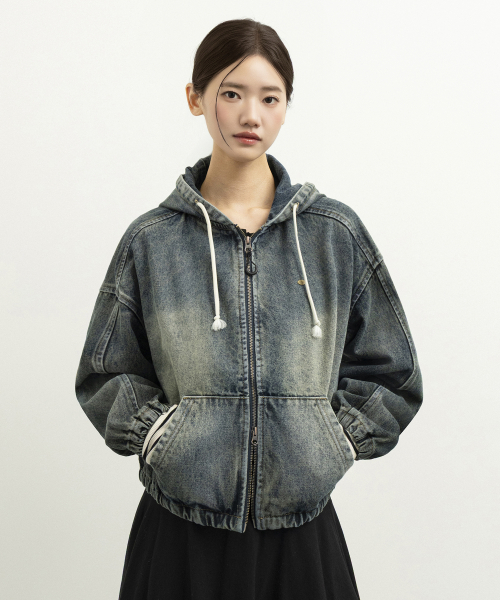 Двусторонняя кроп-худи на молнии Faded Denim Dust Indigo