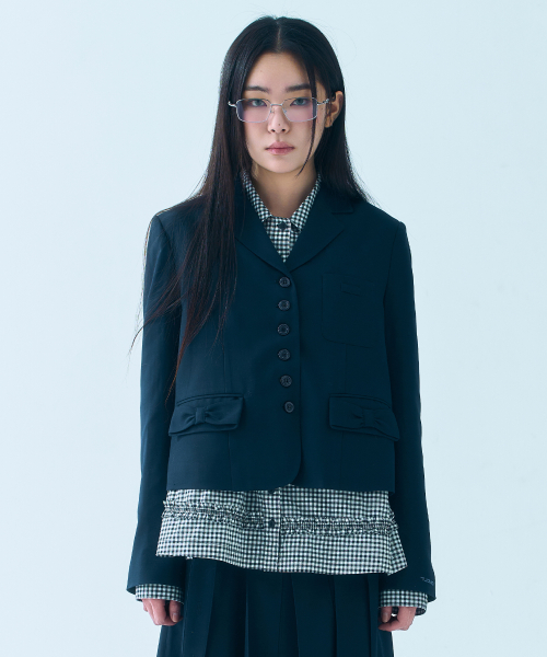 RIBBON PLEATED куртка тёмно-синий