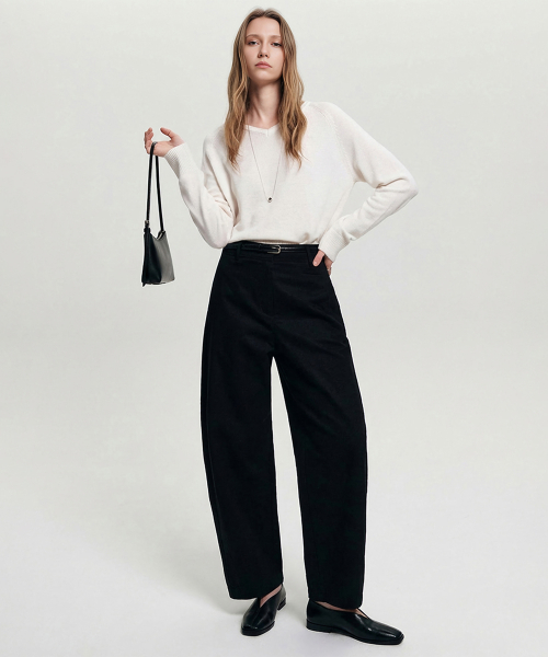 Хлопковые брюки LINH CURVED COTTON PANTS_BLACK