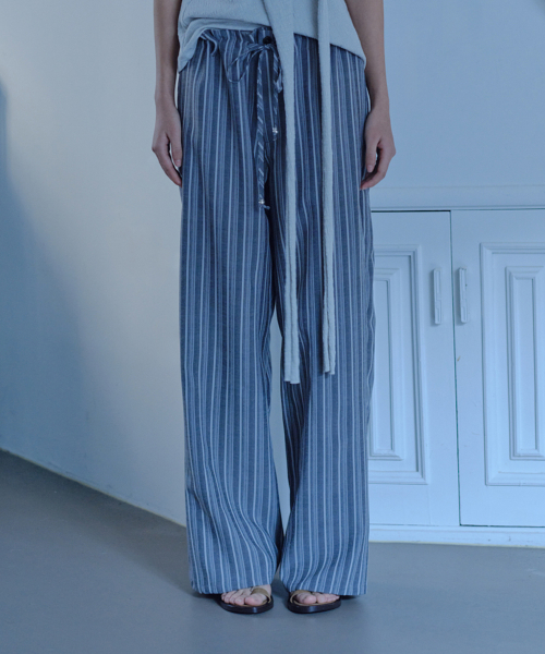 Straight Drawstring Pants (grey mist blue)