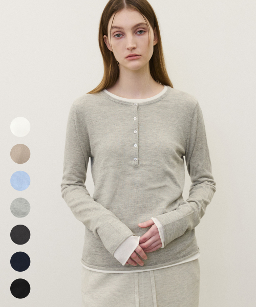 (Женский) Трикотажный топ хенли из хлопка и модала - 7 COLORS