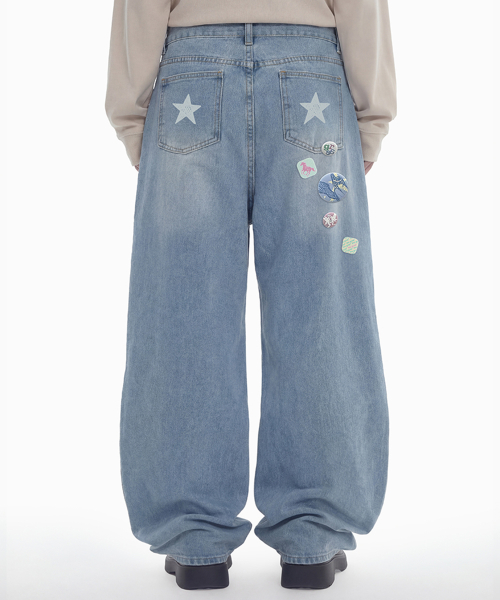 [UNISEX] Широкие изогнутые джинсы STAR + BADGE_3color
