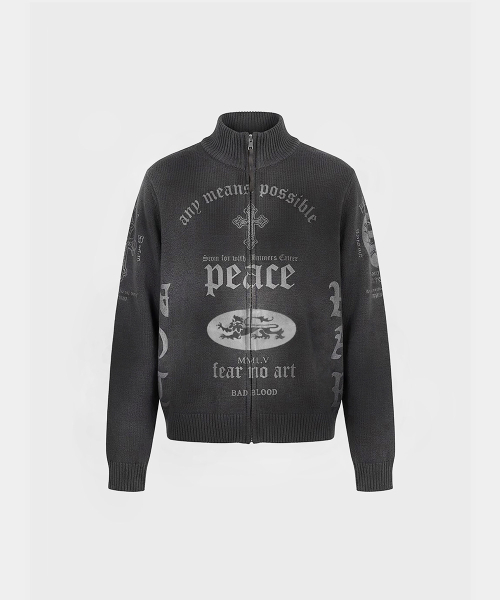 PEACE NOT WAR Full-Zip Knit Track Top - Charcoal